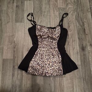 Vintage retro y2k cheetah leopard print babydoll ruched top